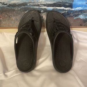 Black CROC Flip Flop Black Jeweled Slides, sz 9